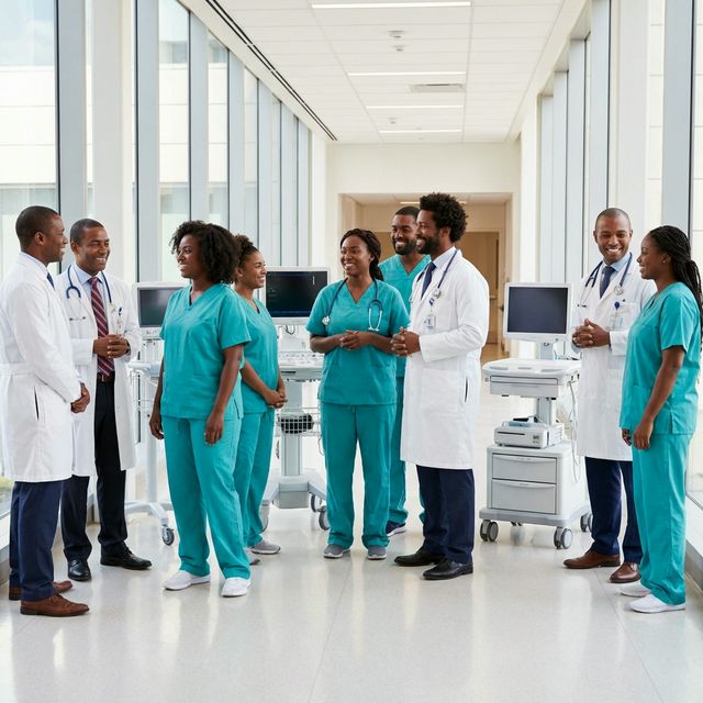 Personal médico diverso del hospital trabajando en equipo